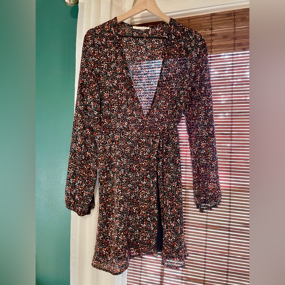 Hanna Bill | Black Floral Wrap Dress | Size Large